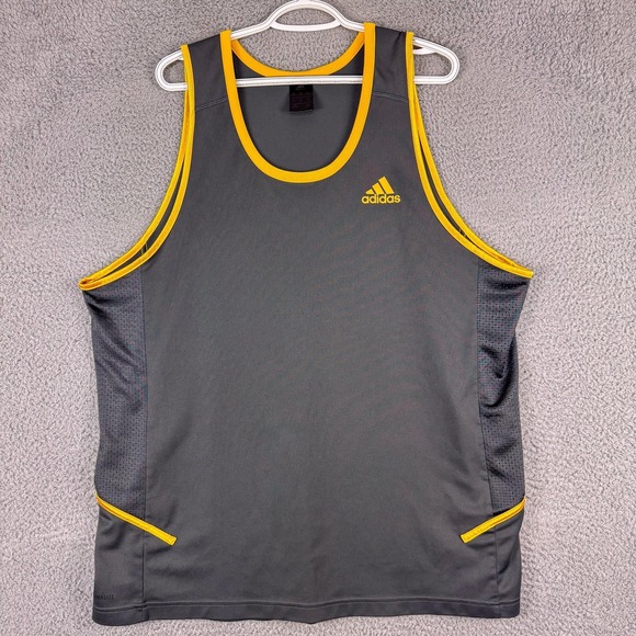 Adidas Shirt Mens 2XL Gray Yellow Climalite Sleeveless Tank Athletic Running - Picture 1 of 11